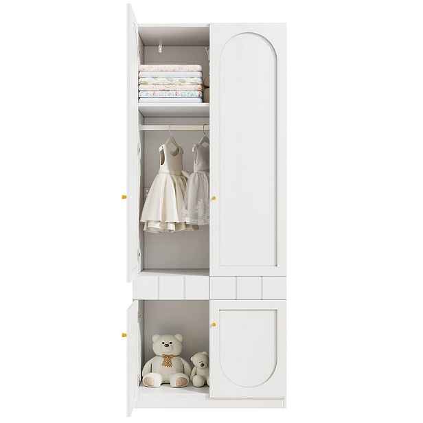 EVRYAE ŠATNÍ SKŘÍŇ Moderní šatní skříň s dvojitými dvířky, bezúchytkovým designem, zásuvkami, úložným prostorem, Bílá, vláknitá deska