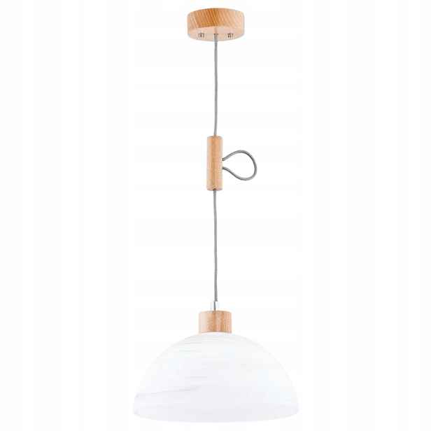 Závěsná lampa dřevěná, přírodní skleněná, bílá, 30 cm do kuchyně Alfa