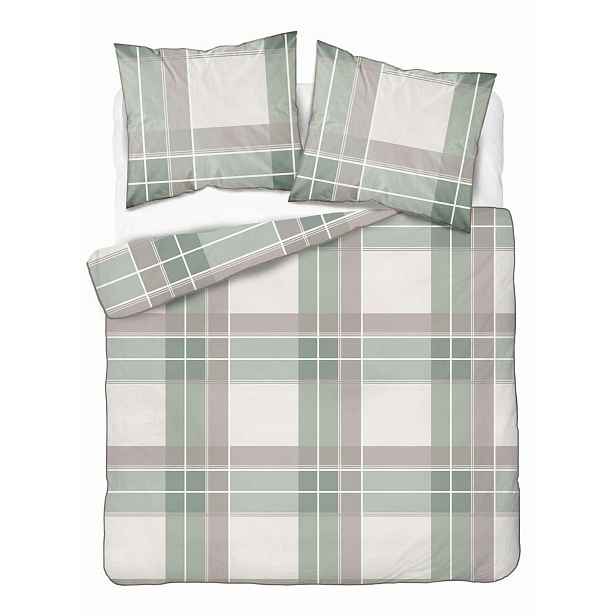 Povlečení z perkálu 220x200 zeleno-béžové s kostkovaným vzorem Soft Garden