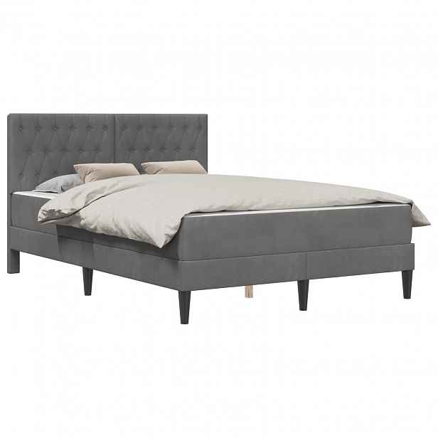 vidaXL Rám postele s matrací s čelo Tmavě šedá 140 x 190 cm samet