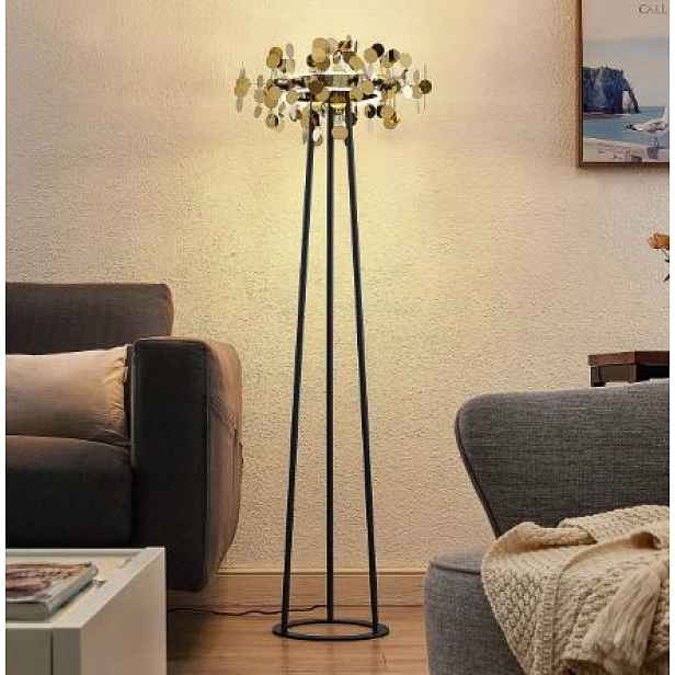 Led Podlahová Lampa Stmívač Černá-zlatá Lucande Glimmo Glamour