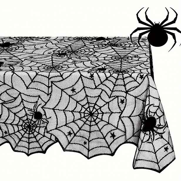 TEMU Halloweenské, svatební dekorace, letní dekorace, zahradní dekorace pro venkovní použití, venkovní dekorace, Vánoce, černý krajkový ubrus s