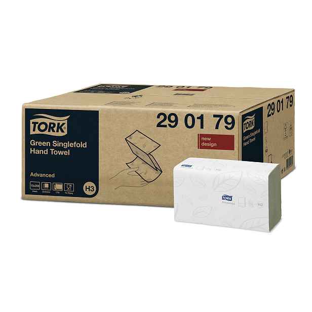 TORK Singlefold papírové ručníky Advanced  2-vr., zelená, 3750ks H3 290179