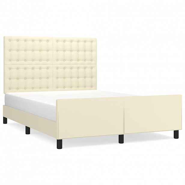 vidaXL Rám postele s čelem krémový 140x200 cm umělá kůže