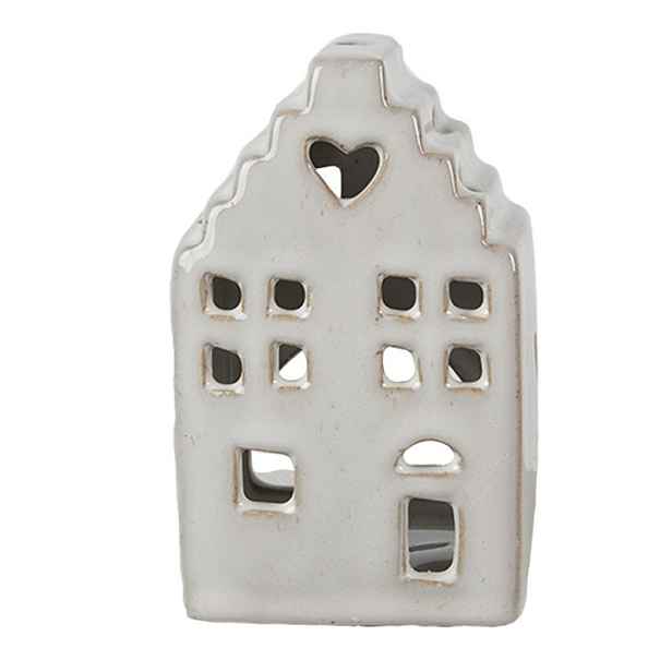 Béžový porcelánový domek svícen na čajovou svíčku Christmas House S - 7*6*11 cm Clayre & Eef