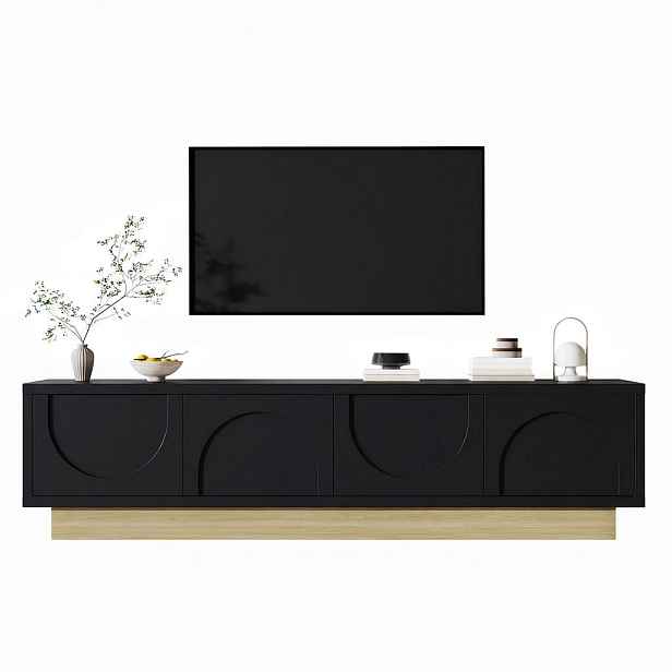 EVRYAE TV STOLEK se 4 dvířky, Push-to-Open, zakřiveným designem a úložným prostorem vzhled dřeva 1 sada MDF