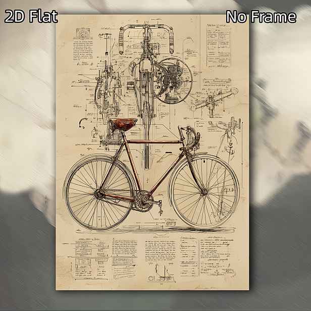 TEMU 2D plochý, 2D plochý, 2D plochý bez rámu Vintage patent na kolo . let - Retro kresba - Tisk na plátno - Do garáže, pro pánskou jeskyni, dekorace