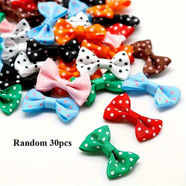 TEMU 30 ks Mini Saténových Mašlí s Polka Dot Vzorem 4x2,5 cm - Ideální Tvoření, Svatební Dárky & Vlasové Dopňky, Vánoce, Halloween, Náhodné Barvy