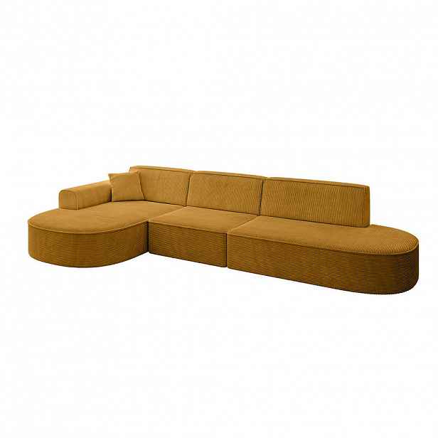 ALTDECOR ROHOVÁ SEDACÍ SOUPRAVA s otomanem vlevo MARI-L2 – 328 x 171 x 79 cm, hořčicově žlutý manšestr