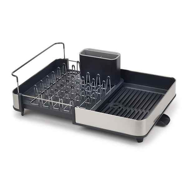 Tmavě šedý nastavitelný odkapávač z nerezové oceli 36x32 cm Extend Steel – Joseph Joseph