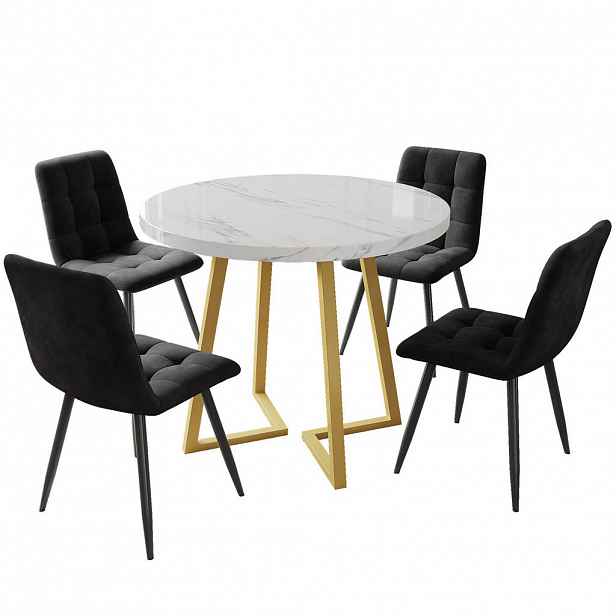 FLIEKS JÍDELNÍ SET 4 Židle Kulatý Bílý Černý 80cm