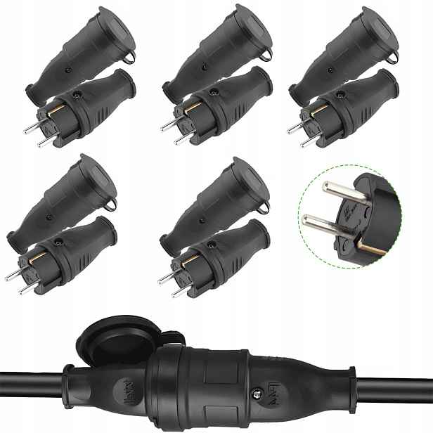 5 kusů Schuko konektor plný gumový IP44 ochranná zástrčka 230V 16A konektor
