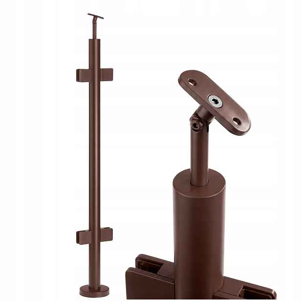 Průchozí sloupek skleněného zábradlí 100 cm kulatý fi 42 mm Hnědý Loft