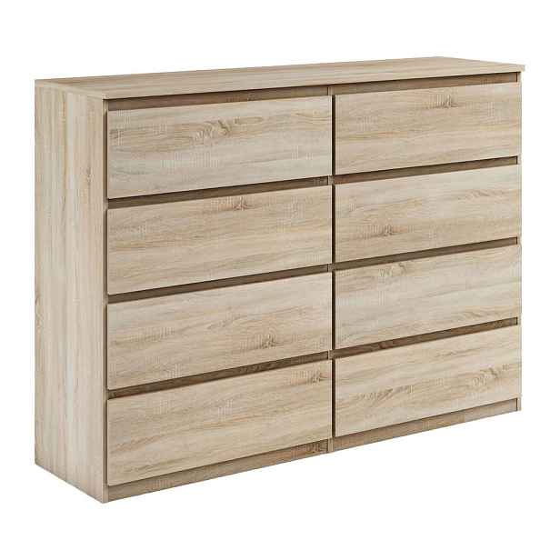 MASSENO KOMODA NUDO, 120/101,5/39 cm s 8 zásuvkami a dvířky, dub Sonoma