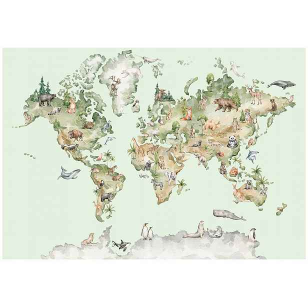 Fototapeta Pro Děti Mapa Světa Zelená Tapeta Do Dětského Pokoje 254x184