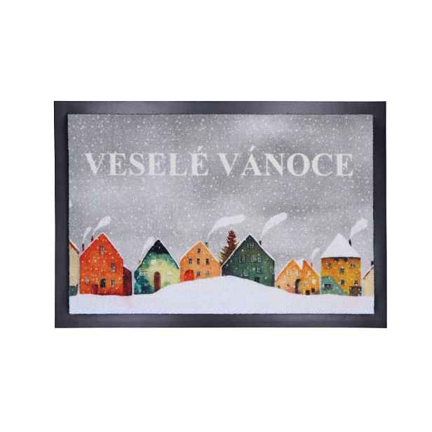 Rohožka vánoční Zasněžená vesnička, 40x60, vícebarevná, Mercury Flooring