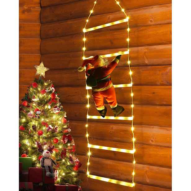 Vánoční Mikuláš Na Žebříku 75 cm 98 Led Teplá Bílá Časovač 8 Režimů