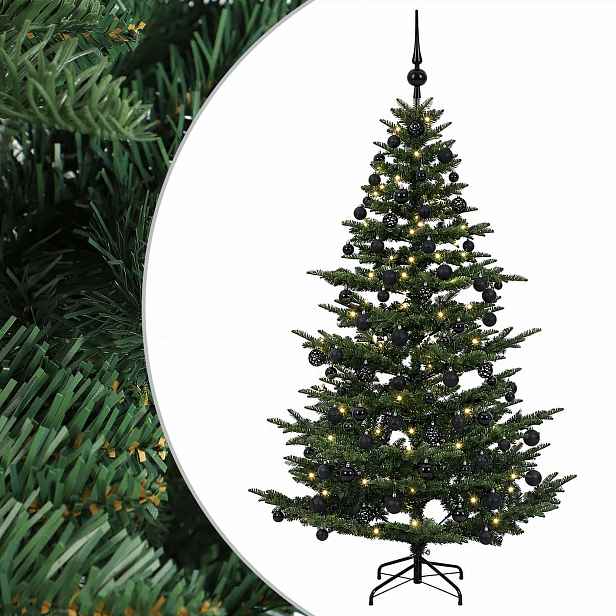 vidaXL Umělý vánoční stromek s vánočními koulemi 210 cm 300 LED