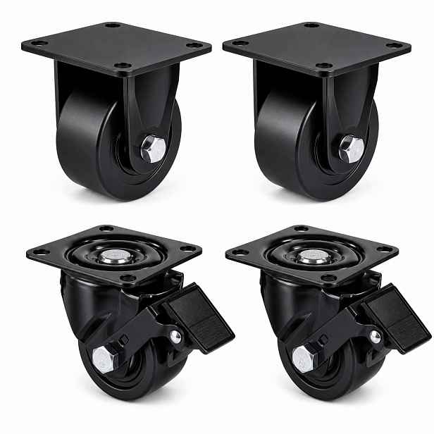 Sada 4 Průmyslových Koleček 75 MM Nylon 2X Brzda 2X Pevná Sada Koleček