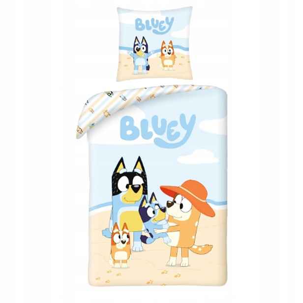 Sada povlečení Bluey 140x200 cm dětské povlečení modrá Pejsci Na pláži
