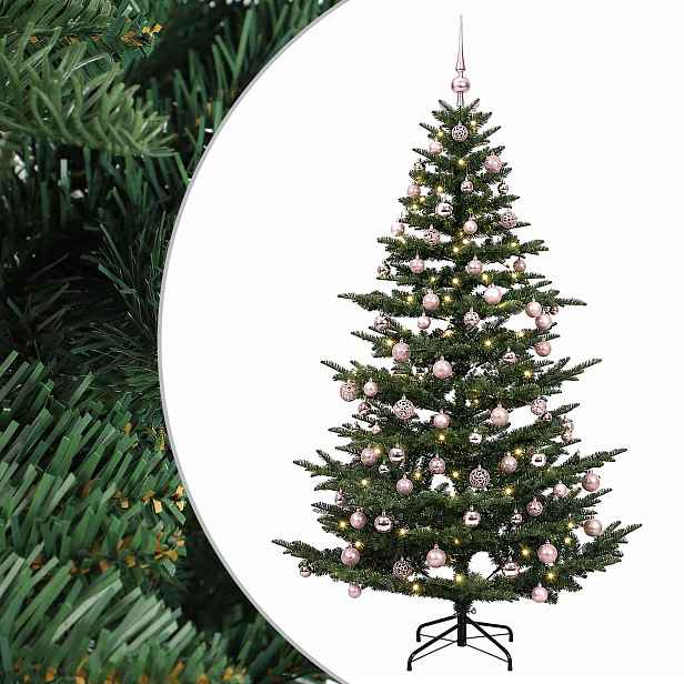 vidaXL Umělý vánoční stromek s vánočními koulemi 210 cm 300 LED