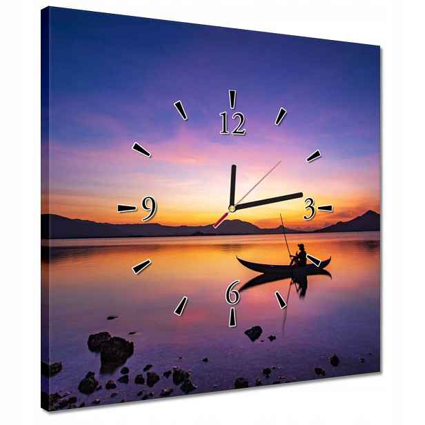 Hodiny 40x40 Večerní rybaření při západu slunce