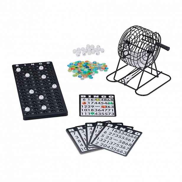 Relaxdays BINGO-HRA Černá Bílá Vícebarevná sada s tombola bubnem