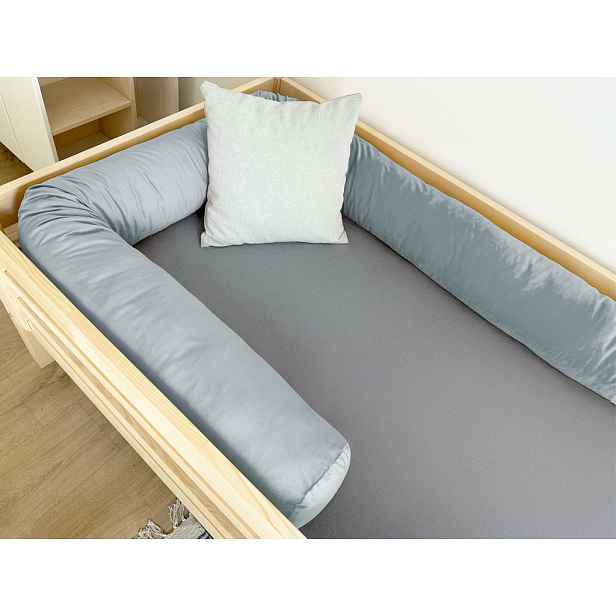 Sametový mantinel do dětské postele ve tvaru válce Zvolte barvu: Světle šedá, Zvolte délku: 360 cm