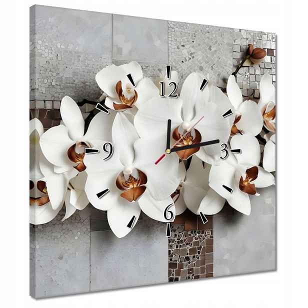 Hodiny 40x40 Bílé orchideje a mozaika