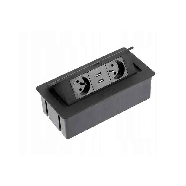 Zásuvka zapuštěná do desky černá 2xUSB kabel