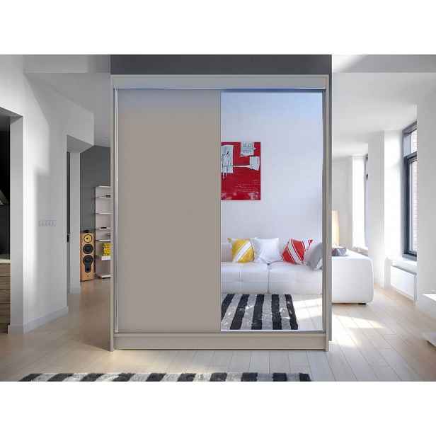 Šatní skříň 150 cm se zrcadlem a LED osvětlením PIRITU 1 - kašmír