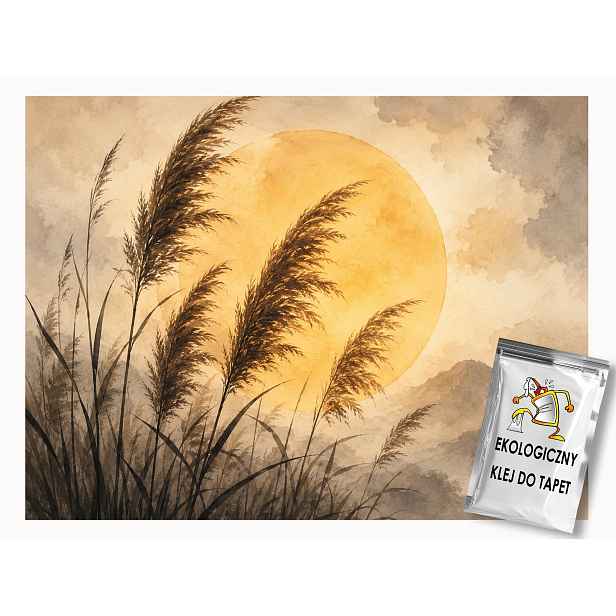 Fototapeta Flizelina Akvarel Tráva Třtina Slunce Mlha Hory 312x219 130g