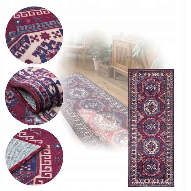Koberec Orientální Velurový 80x200 cm Velvet Protiskluzový skládací Bordový