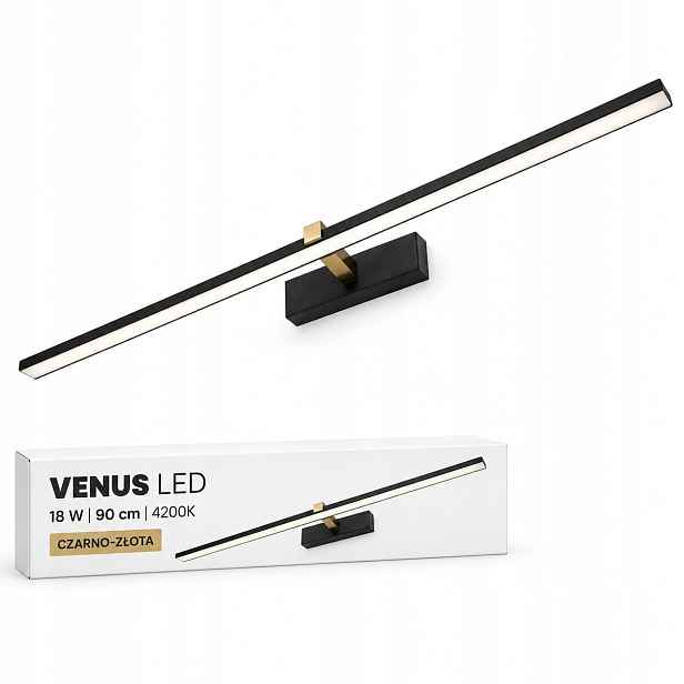 Lampa do obývacího pokoje Venus černo-zlatá 90 cm 18W Led 4200K IP44 1100lm nástěnná