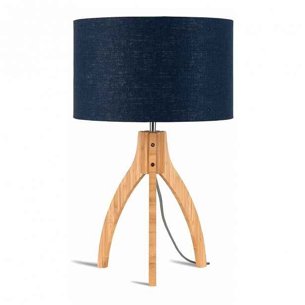 Stolní lampa s modrým stínidlem a konstrukcí z bambusu Good&Mojo Annapurna