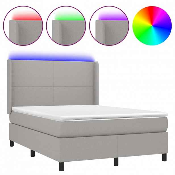vidaXL Box spring postel s matrací a LED světle šedá 140x190 cm textil