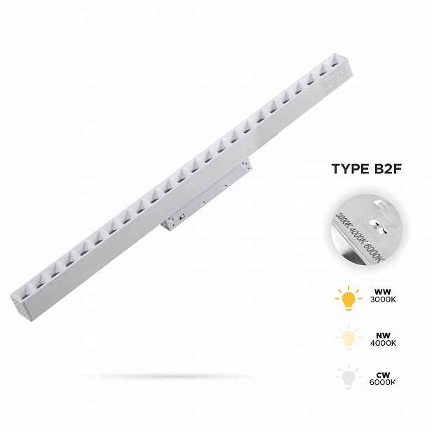 Lineární reflektor Bílý Grille 24W 3CCT Typ B2F pro Smart Track 48VDC