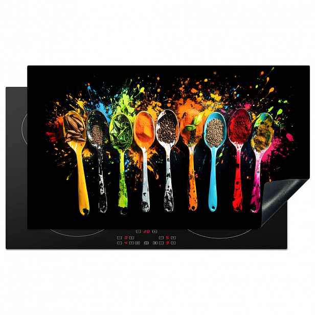 MuchoWow KRYT NA INDUKČNÍ DESKU Lžičky - koření - moderní - graffiti - barva - barevné 90x52 cm
