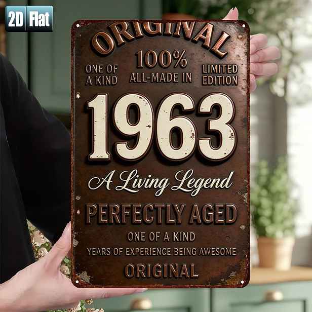 TEMU 2D plochá 1ks, "1963: Živá legenda – Perfektně zralá, Jedinečný originál", kovová cedulka, rozměry (8"X12"/20Cm*30Cm) Dekorativní umělecké dílo