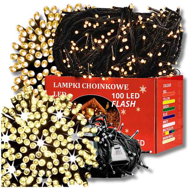 Vánoční Osvětlení Na Stromeček Žluté 100 Led Teplá Bílá Pevná Záblesk Na Vánoce