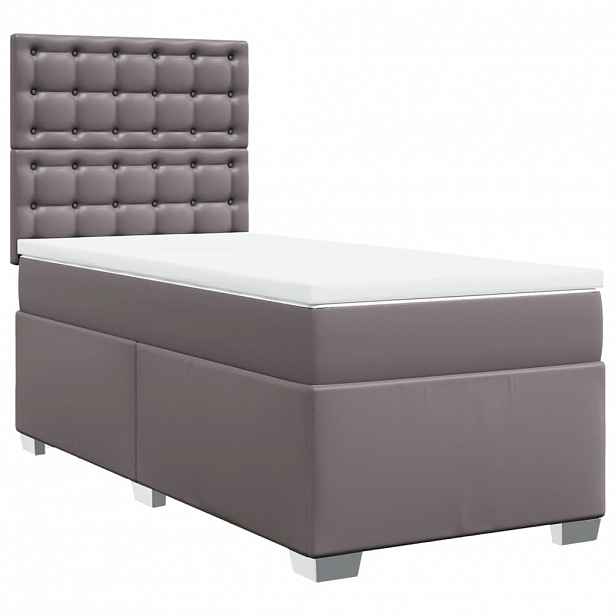 vidaXL Box spring postel s matrací šedá 100x200 cm umělá kůže