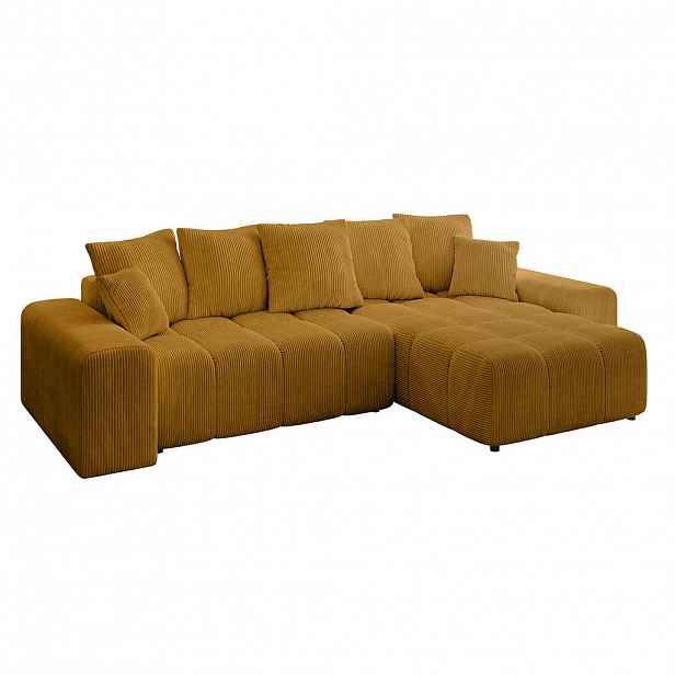 ALTDECOR ROHOVÁ SEDACÍ SOUPRAVA s otomanem vpravo ENIL-L 297x189x68 hořčicově žlutý manšestr