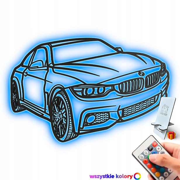 Dřevěný 3D obraz Bmw M4 ve stylu Line Nástěnný Dárek Noční Lampa Led XL