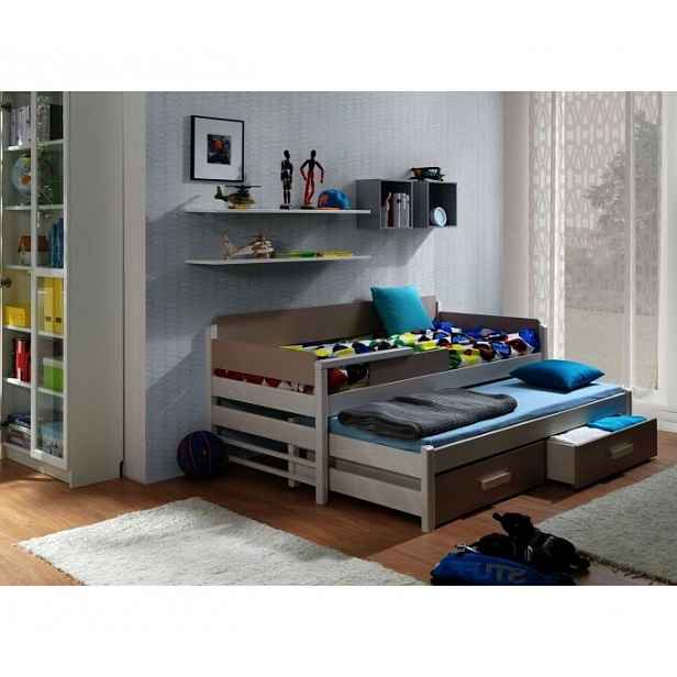 Postel pro děti s přistýlkou 90x190 WADA - bílá / dub lanýž, levé provedení