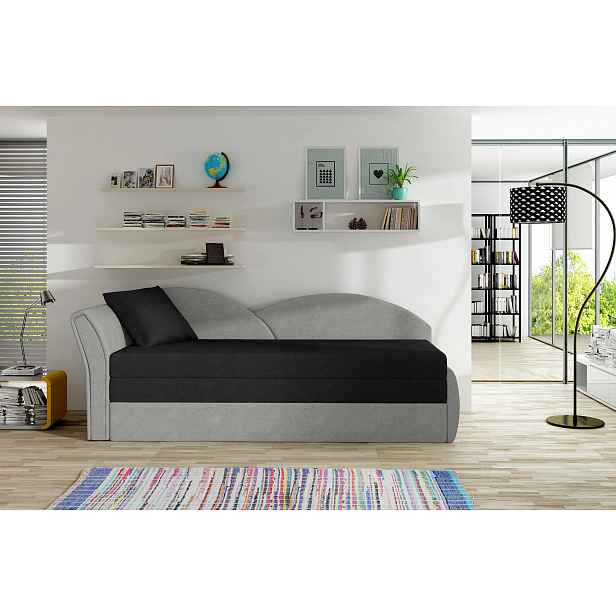 Rozkládací válenda s úložným prostorem 80x180 RESTARA - černá / světle šedá, levá