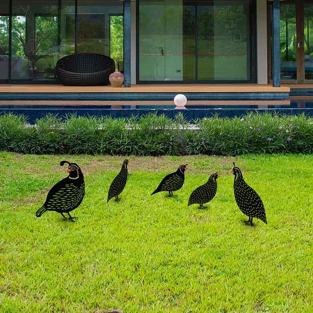 Sada dekorativních kovových doplňků na zahradu Quails