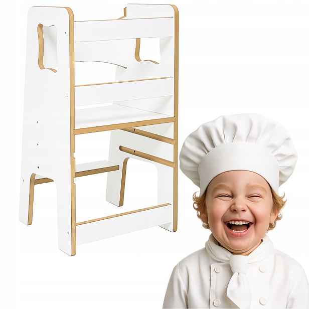 Učící Věž Kitchen Helper Mdf Bílý 3-STUPŇOVÝ Skládací
