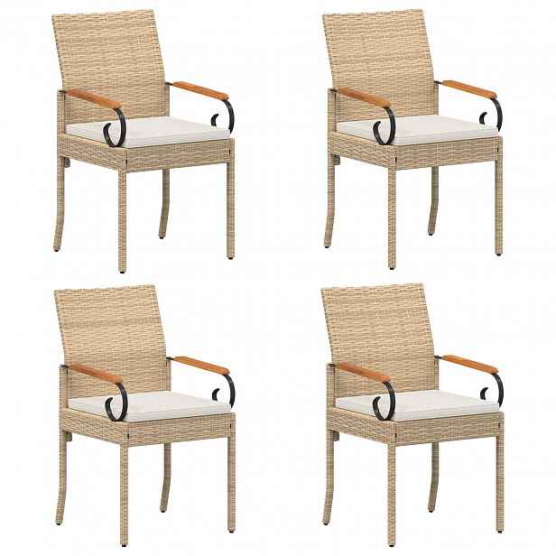 vidaXL Zahradní křesla 4 ks Beige a krémová bílá Polyratan a akácie