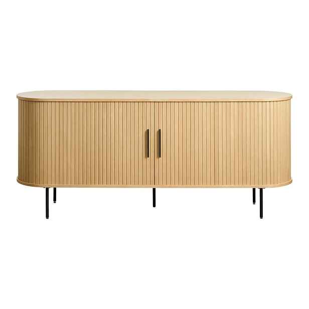 Nízká komoda v dekoru dubu s posuvnými dveřmi v přírodní barvě 76x180 cm Nola – Unique Furniture