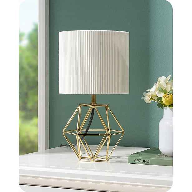 Noční Lampa Led E14 2700K Zlatá Základna Diamant Plisované Stínítko 165 CM